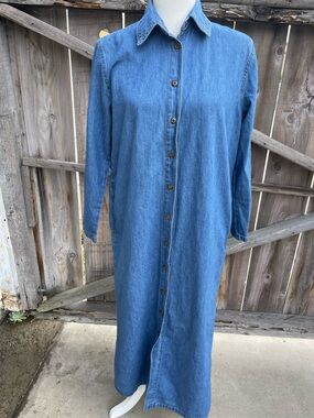 C.M.C Color Me Cotton Vintage Denim Maxi Shirt Dress PM Petite Medium Boho